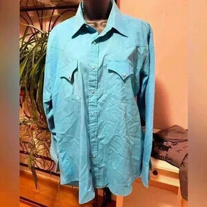 Men's Vintage Sheplers Western Pearl Snap Long Sleeve Sz 16/34 Blue